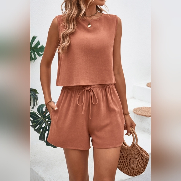 Round Neck Top and Drawstring Shorts Set. Hit The Like ♡ Button For SALE - Picture 2 of 5